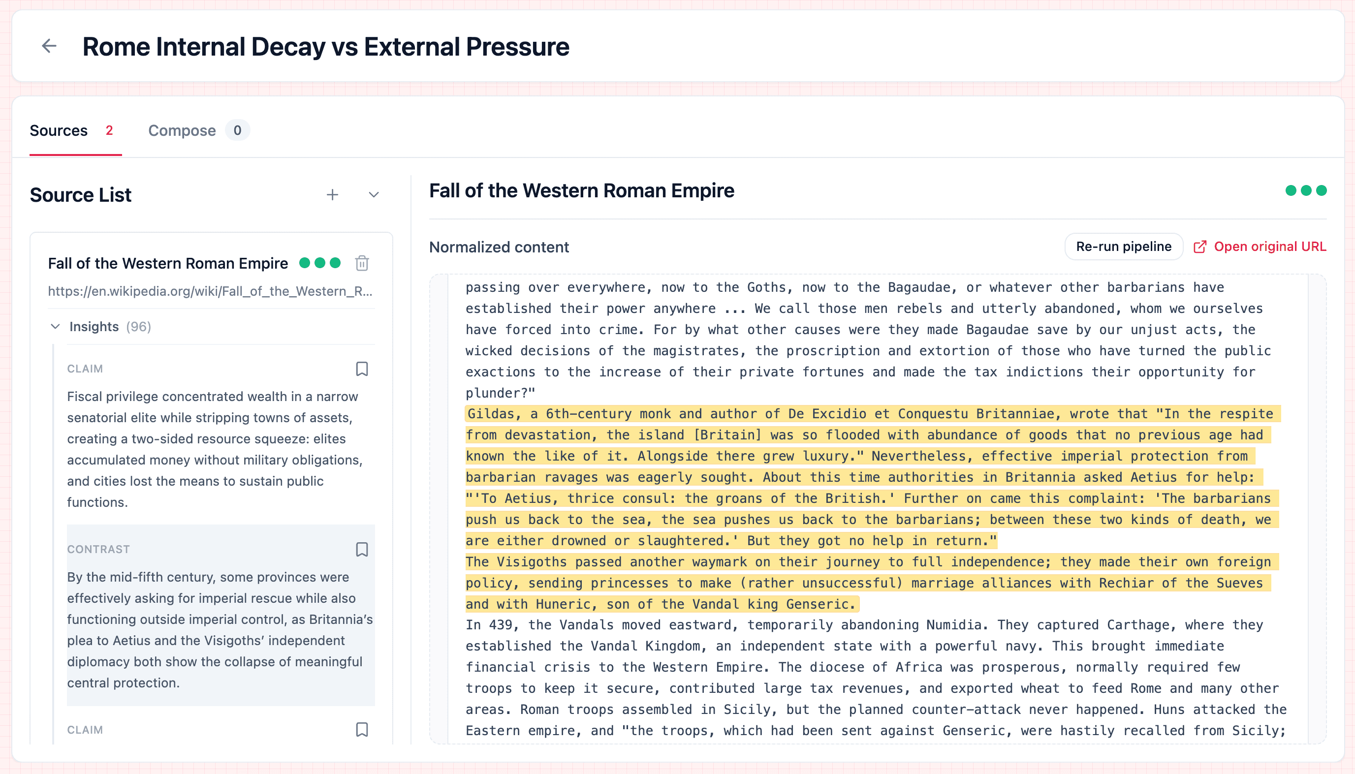 Crafticle: curating sources into insights