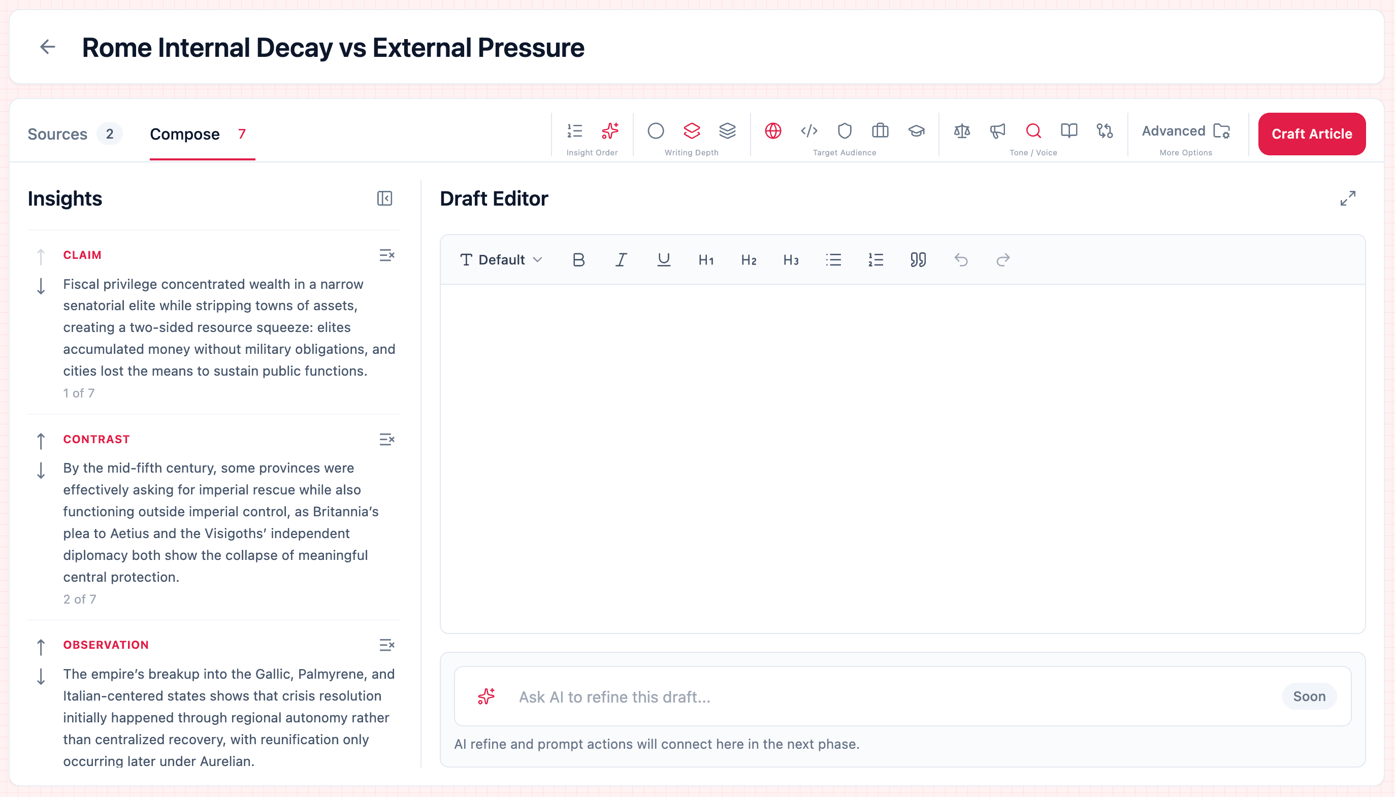 Crafticle: insights selection and ordering