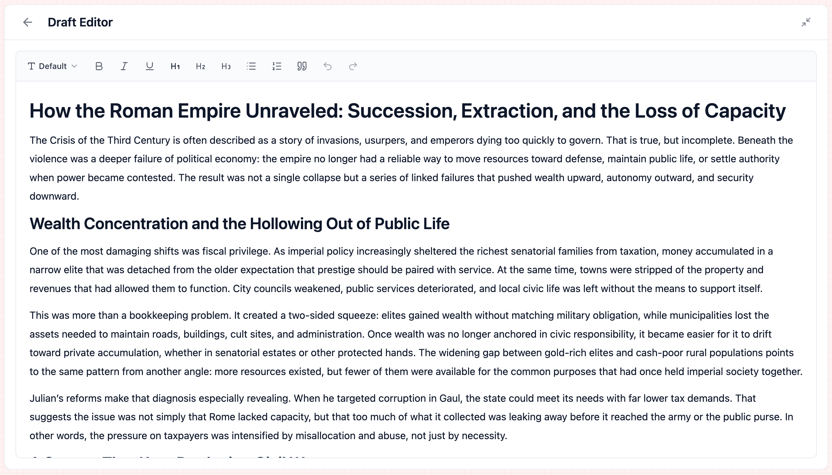 Crafticle: full writing workspace overview